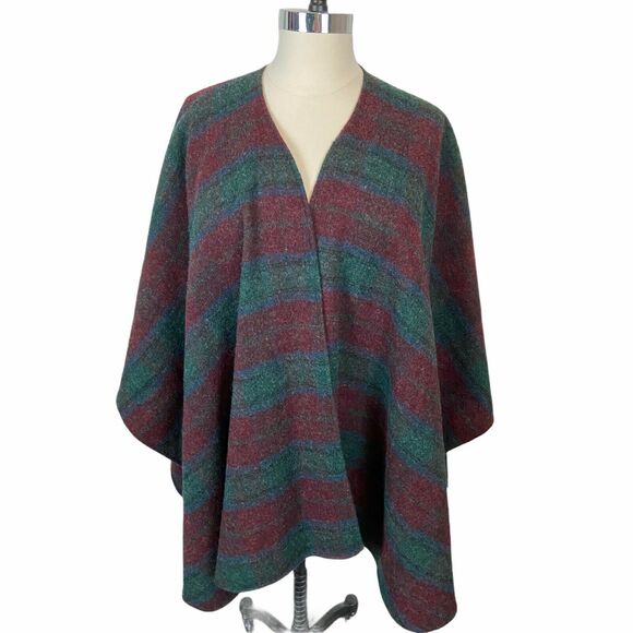 Therese Ahrens Poncho Shawl Sweater Vintage Women's Red Green Plaid Size OS